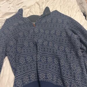 Lands' End Men's Blue Geometric Zip-Up Sweater